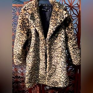 Leopard print faux fur coat